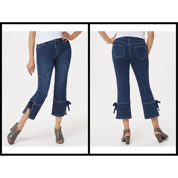 💕SUSAN GRAVER💕 Regular High Stretch Denim Crop Jeans with Ties 8P - Picture 2 of 16